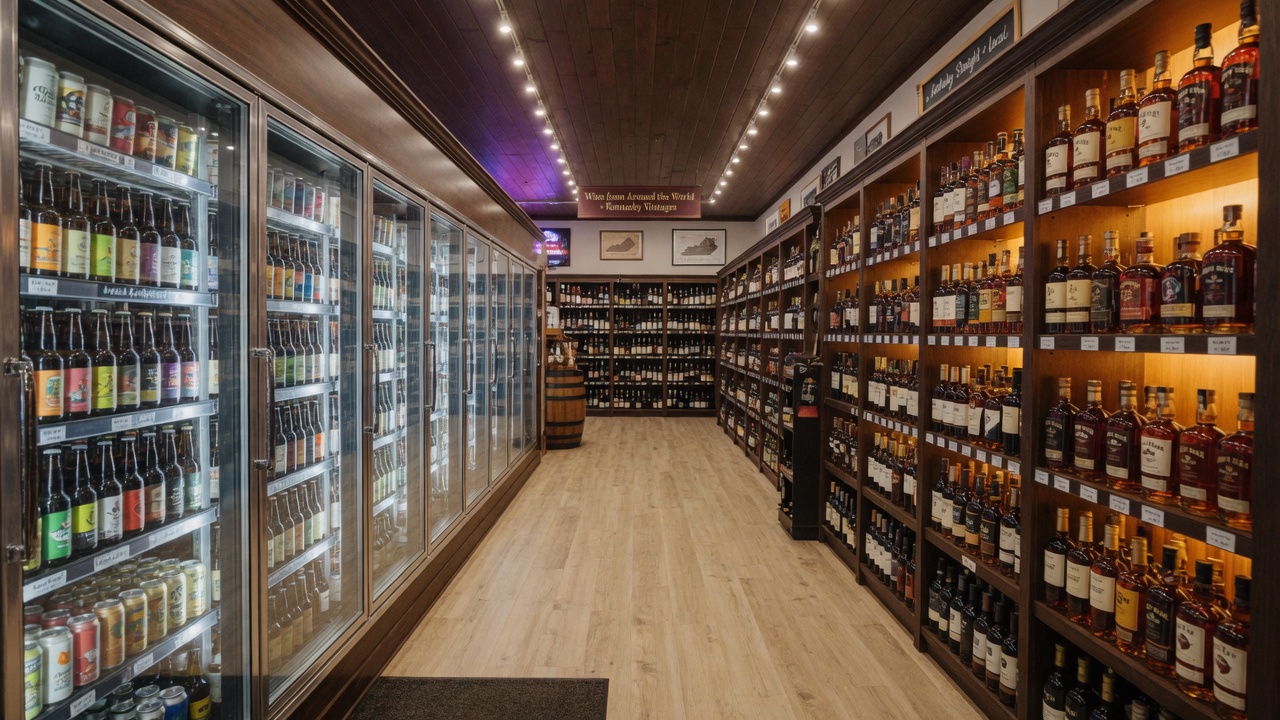 Inside Wolf Creek Spirits, looking down the main aisle